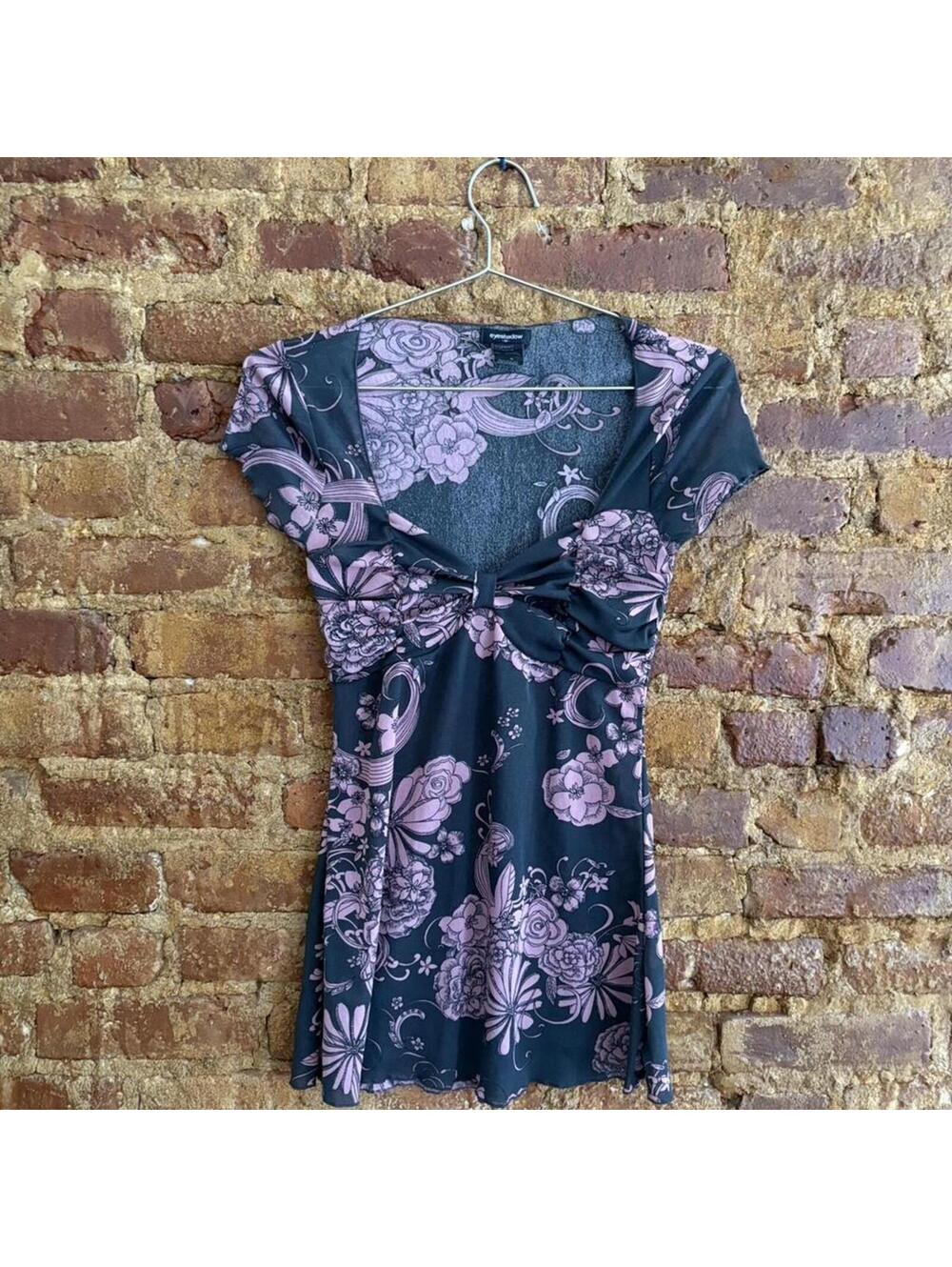 Vintage Eyeshadow Purple Floral Mesh Y2K Top 🔮🪻